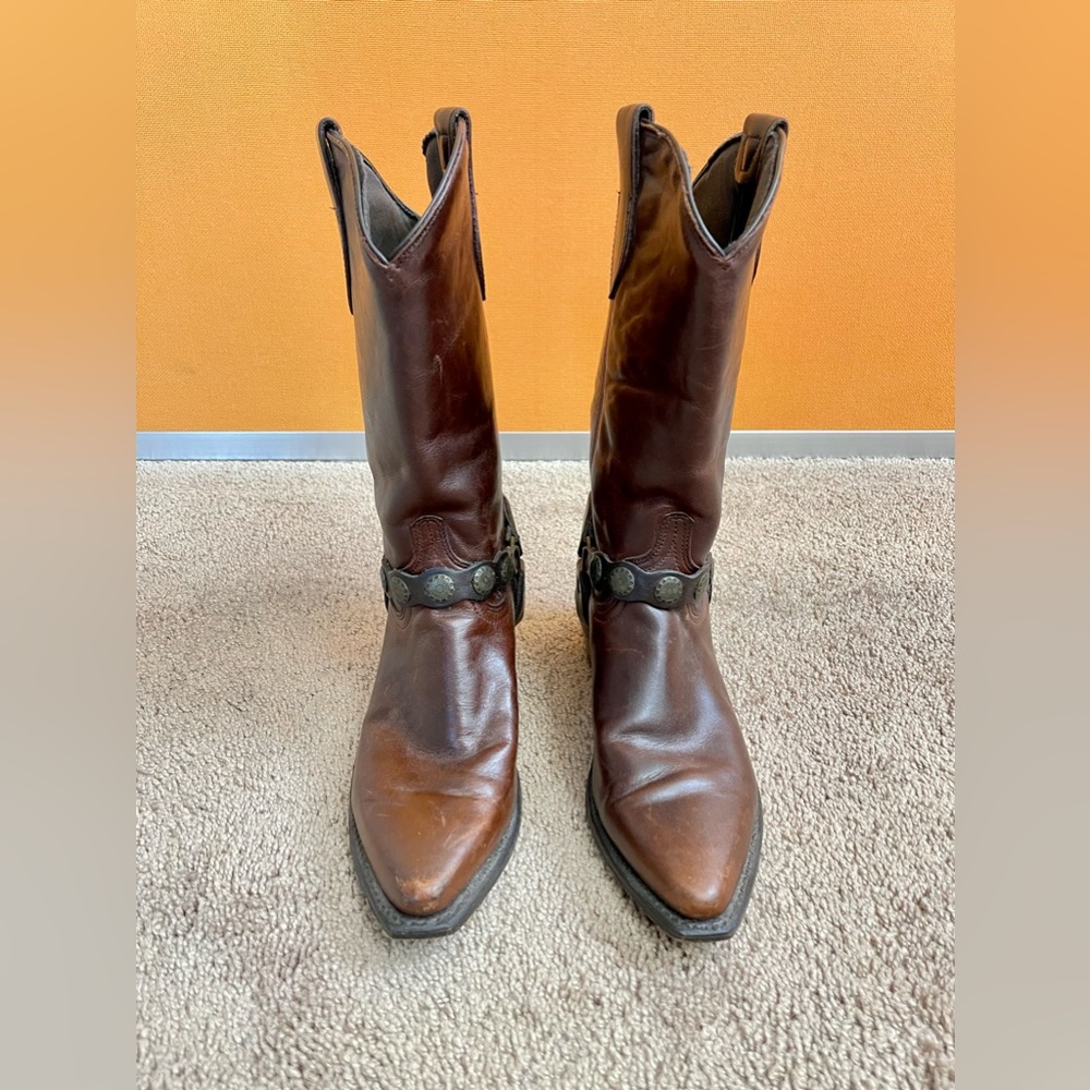 Abilene Boot Co. Western Cowgirl Boots Harness Brown Leather USA Size 8.5 M